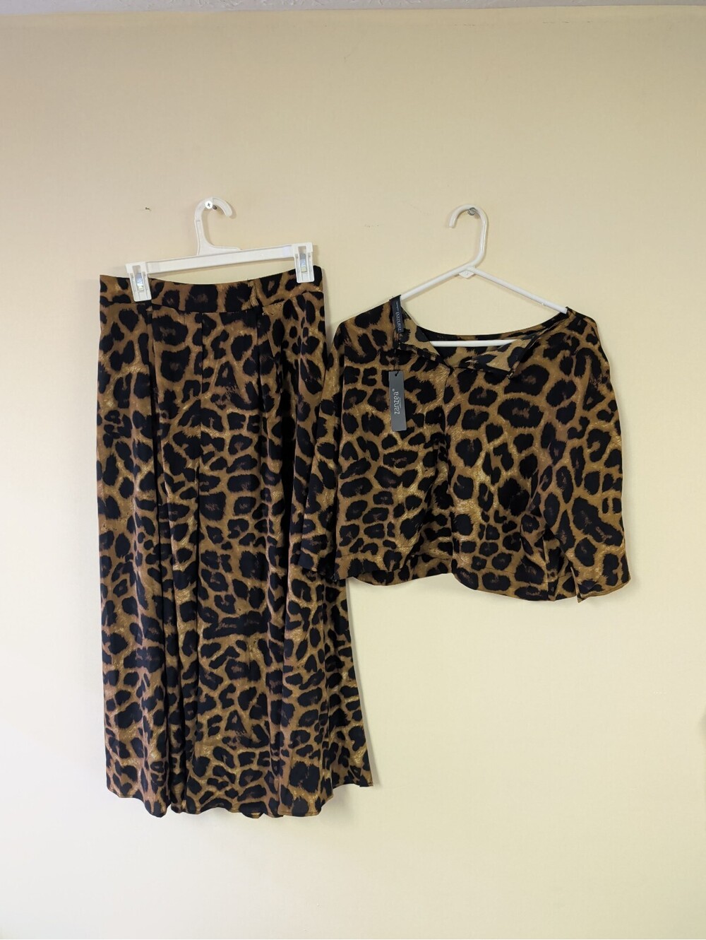 Zanzea Leopard Print Two-Piece Set with Crop Top and Skirt Size Large